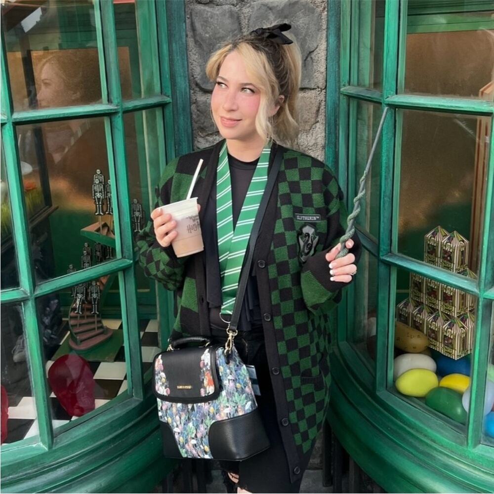 Warner Bros Harry Potter Slytherin Green Black Checkered Sweater Cardigan XS - Picture 3 of 12